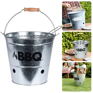 Cheqo® BBQ Emmer - Barbecue Emmer - Portable BBQ - Zink - Ø 19 cm - Met Handgreep - Houtskoolbarbecue