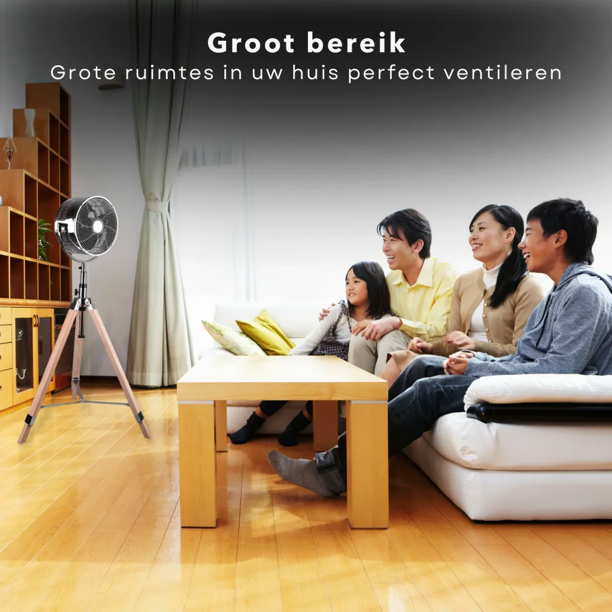 Cheqo® Statiefventilator - Ventilator op Statief - Staande Ventilator - Fan - Metaal & Hout - Verstelbaar - 80W - 85-135cm - 30cm Diameter - 3 Snelheden - Trendy Design - Afbeelding 7