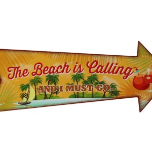Houten tekst bord – Beach is calling