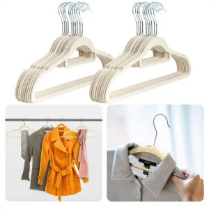 Cheqo® Kledinghanger Vilt Set - 20 Stuks - Beige - 40cm - Kleerhangers van Vilt - Voor Kleding, Truien, Jassen, en Meer