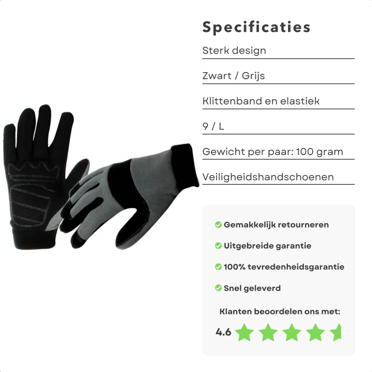 Cheqo® Veiligheidshandschoenen - Werkhandschoen - Snijbestendig - Bescherming tegen Fysieke & Mechanische Gevaren - EN 420 + EN 388 - 100g - 9/L - Afbeelding 3