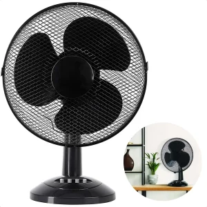 Cheqo® Krachtige Tafelventilator - Ventilator - Fan - 23cm - 2 Snelheidsinstellingen - 14m3/min Luchtstroom - 45W Max. Vermogen - 56dB Geluidsniveau - Zwart