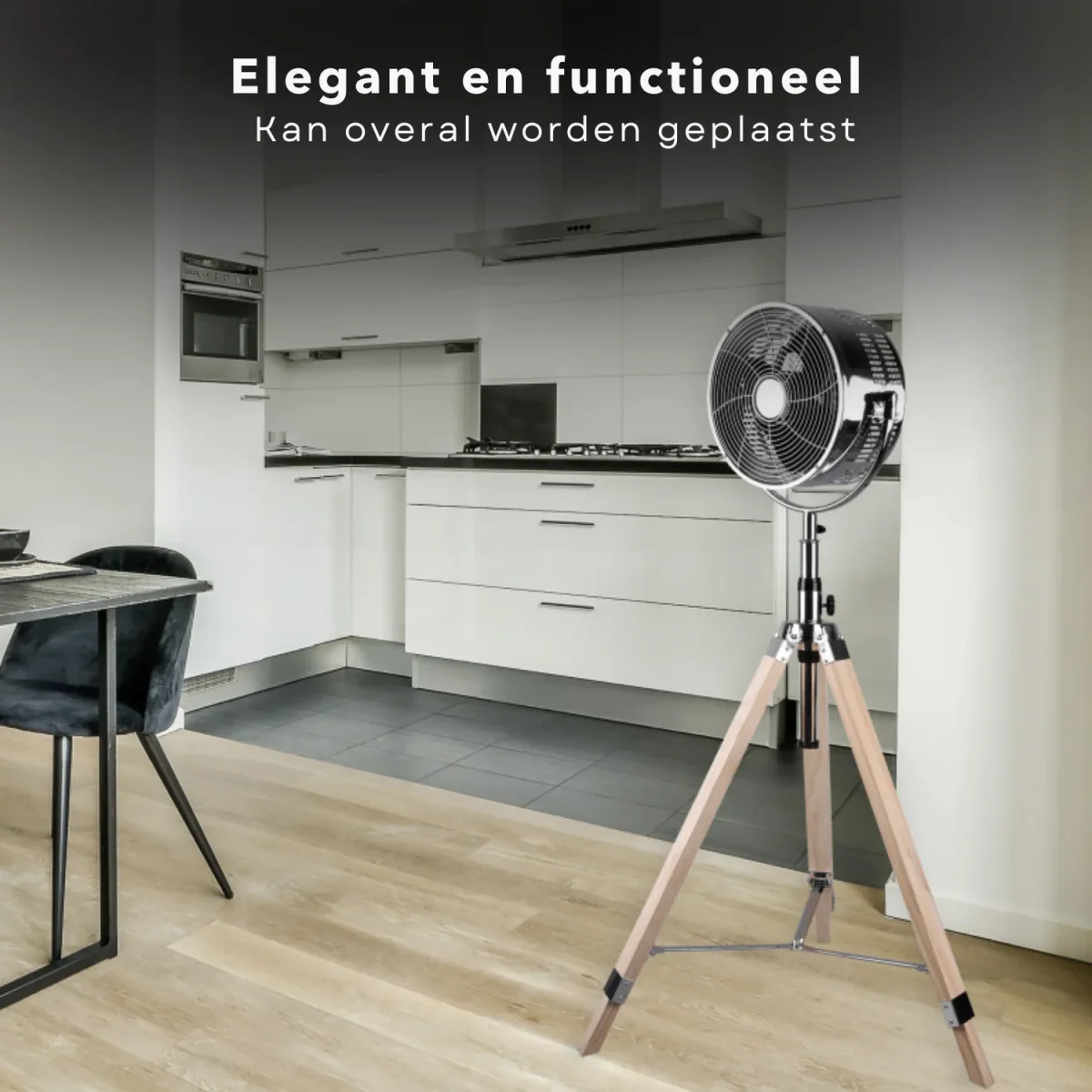 Cheqo® Statiefventilator - Ventilator op Statief - Staande Ventilator - Fan - Metaal & Hout - Verstelbaar - 80W - 85-135cm - 30cm Diameter - 3 Snelheden - Trendy Design - Afbeelding 6