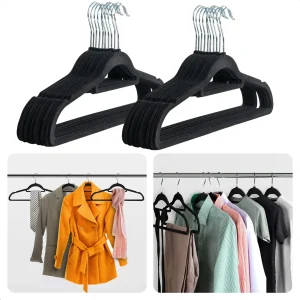 Cheqo® Kledinghangers Set - 20 Stuks - Zwart - 40cm - Voor Kleding, Truien, Jassen, etc - Kledinghanger - Kleerhanger Set