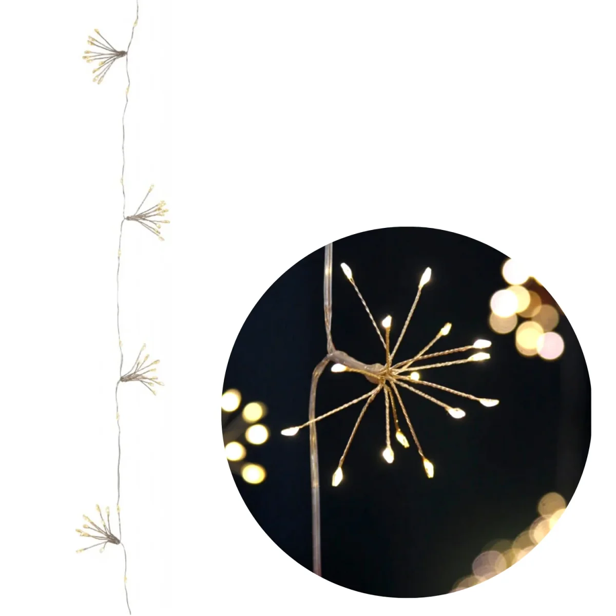 Cheqo® Lichtsnoer Vuurwerk - Fireworks - LED-Slinger - Tuinlampjes - Kerstverlichting - Kerstlampjes - LED Lichtsnoer - 6 Lichtclusters