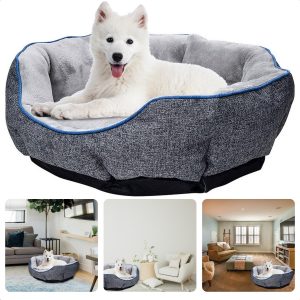 Cheqo® Zachte Hondenmand - Pluche Donutmodel - 57 x 52 x 16 cm - Lichtgrijs - Hondenkussen - Kattenmand - Kattenkussen - Dierenbed -  Verhoogde Wanden - Extra Zacht en Comfortabel