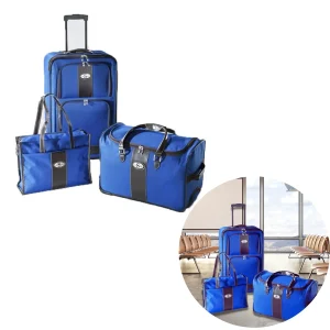 Cheqo® Kofferset - Reisset - Trolleykoffer - Trolleyreistas en Reistas - 600D Polyester - Blauw - 40.5x22xH63cm, 33x25.5xH50cm, 30x11xH40.5cm - Telescopisch Handvat - Draaggrepen - Kunststof Wielen met Kogellagers  - Handbagage - Trolleyset