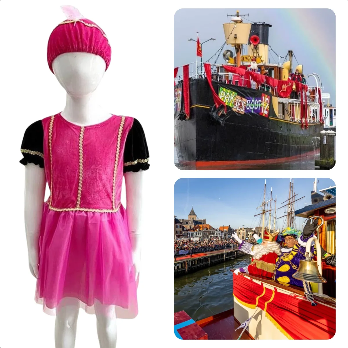 Cheqo® Pietenpak met Pietenjurk - Pieten Pak - Roze Paars Kostuum - Verkleedkleding 3-5 Jaar - Perfect voor Sinterklaas - Afbeelding 2
