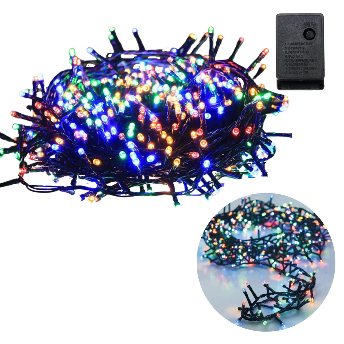 Cheqo® Kerstboomverlichting - Clusterverlichting - Kerstlampjes - Led Verlichting - Kerstverlichting voor Binnen en Buiten - 768 LED - 5.5 Meter - Multicolor