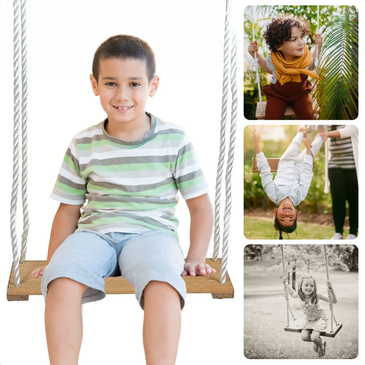 Cheqo® Houten Schommel Plank - Verstelbaar tot 180 cm - Kinderschommel voor Buiten - Max. 60 kg Draagkracht - Afbeelding 2