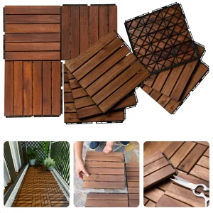 Cheqo® Natuurlijk Houten Terrastegels - Vlondertegel - 30x30cm - Balkontegels - Kliktegels voor Balkon - Snelle Montage - Terrasvlonder Tegels - Set van 9 - 0.81m2