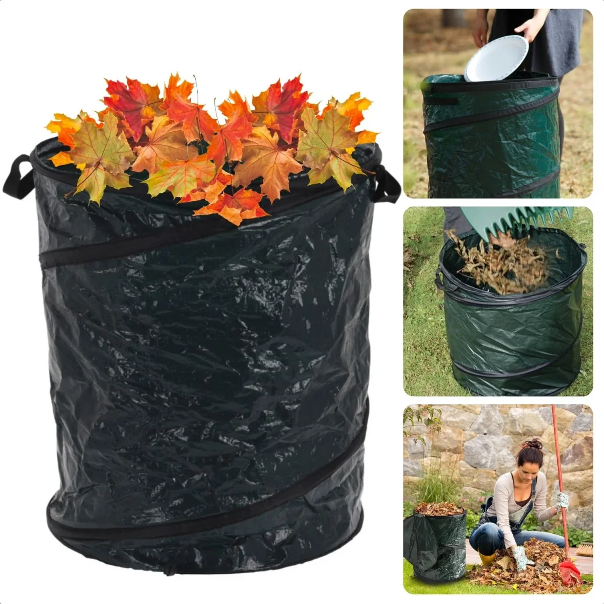 Cheqo® Grote Tuinafvalzak - 85 Liter - Opvouwbaar - Met Handige Draaghengsels - Tuinzak - Tuinafvalemmer - Bladzakken - Waterafstotend Tuinafvalzak - Afvalzak Tuin - Handig Handvat - Afbeelding 2