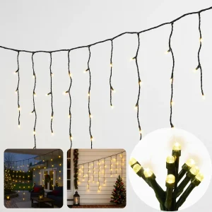 Cheqo® Ijspegel Verlichting - LED Ijspegel - Warm Wit Licht - 180 LED Lampjes - 6 Meter Lang - Lichtgordijn - Binnen En Buiten - IP44 Adapter - Kerstverlichting - Energiezuinig - Decoratieve Verlichting - Raamdecoratie - Muurdecoratie