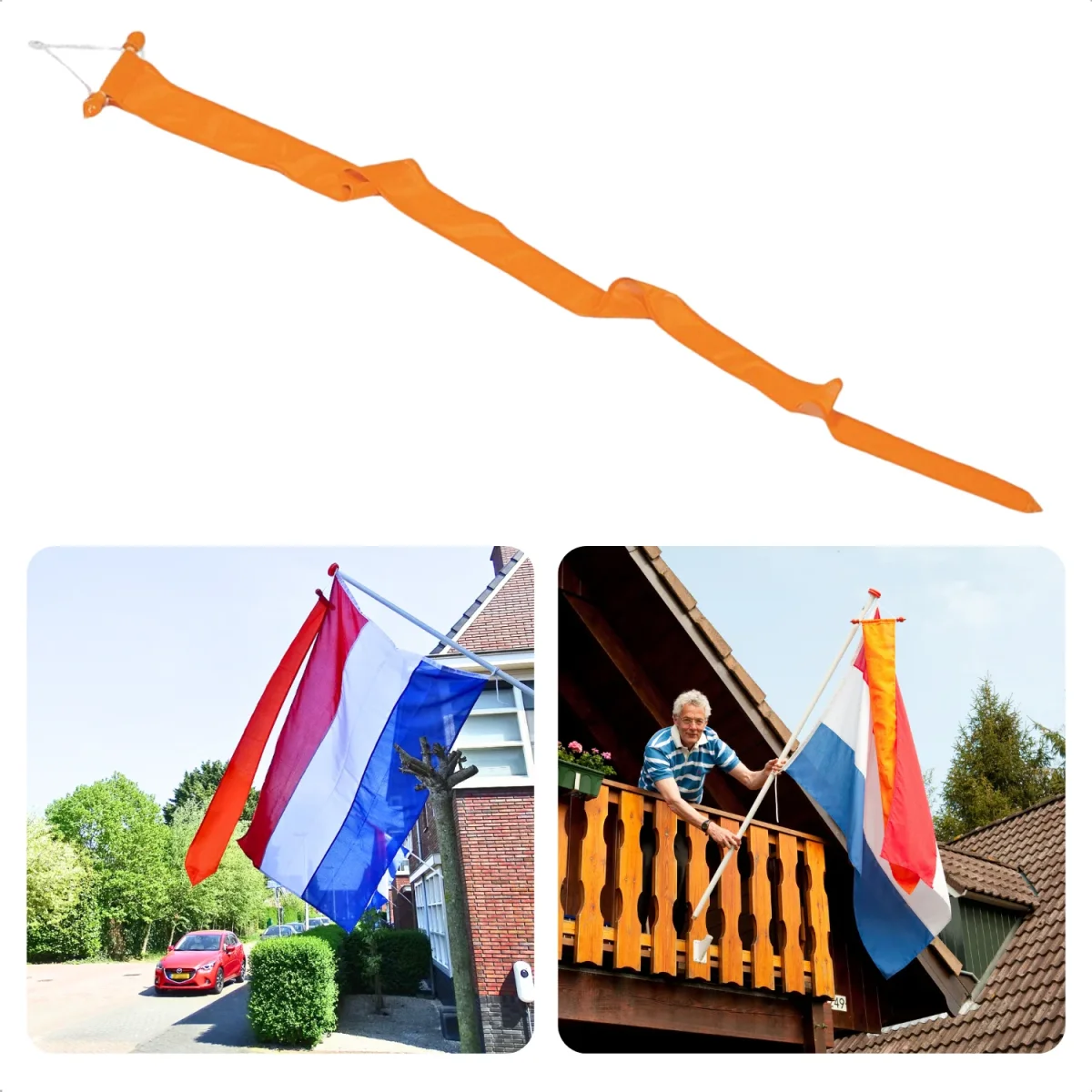 Cheqo® Oranje Vlaggenmast Wimpel - Oranje Wimpel 200 cm - Nederlandse Vlag - Weerbestendig Polyester - Koningsdag - Afbeelding 2