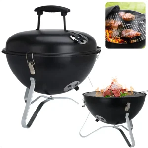 Cheqo® Bolvormige Barbecue - Tafel BBQ - Barbecue Tafelmodel - Zwart Metaal - Met Deksel en As Schaal