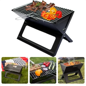 Cheqo® Opvouwbare Barbecue - Inklapbaar - Ideaal voor Camping, Strand & Park - 45x35x30cm - 2.7kg - Roostertang - Gemakkelijk Te Transporteren & Op Te Bergen - BBQ