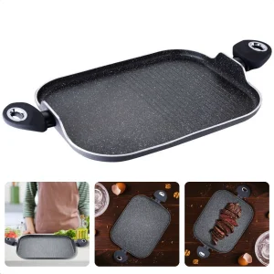 Cheqo® Grill-pan - Geperst Aluminium - 2 Stay-Cool Handvatten - Marmer Coating - Anti-aanbaklaag - Inductie-geschikt - 35.5x28.2x1.3cm - Voor Alle Warmtebronnen - Bakpan