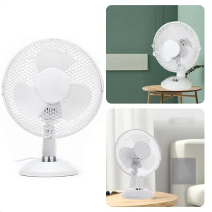 Cheqo® Tafelventilator - Ventilator - Fan - Wit - 23cm - 45W - 2 Snelheden - Omvalbeveiliging - Draaibare Kop - Hoekinstelling - 56 Db