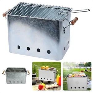 Cheqo® Draagbare BBQ - Kleine Barbecue voor Camping - Houtskoolbarbecue - Compact Ontwerp -  72x24cm - Zink