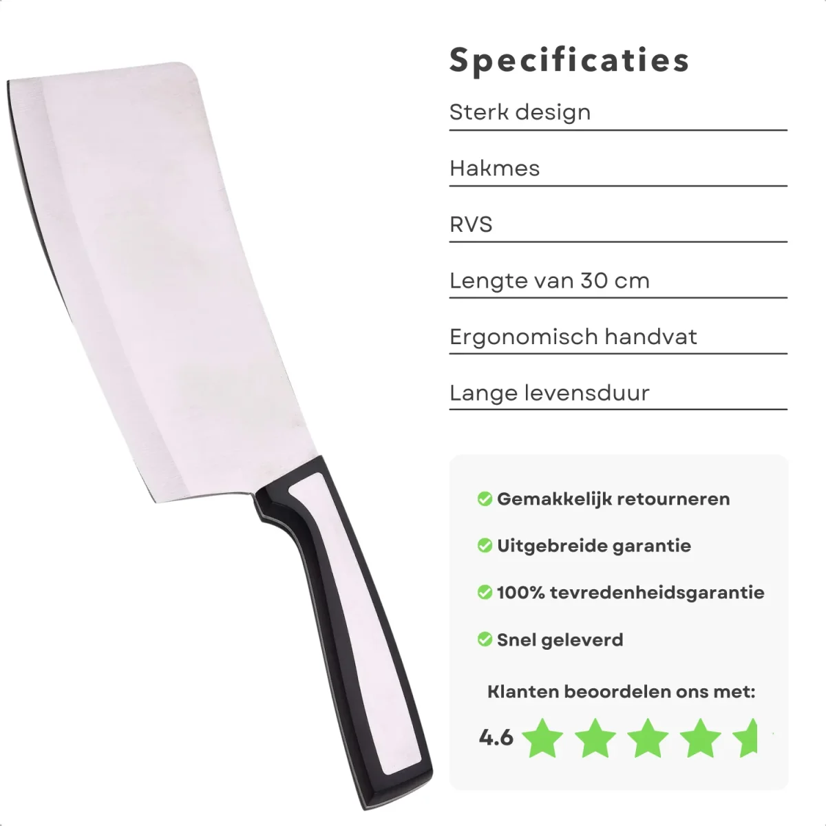 Cheqo® PRO Hakmes - Keukenbijl - Bijl - 17.5 cm - RVS - Voor Fijnhakken, Snijden, Pletten, Splijten - Chopper - Hakbijl - Hakmes - 30 cm - Afbeelding 3