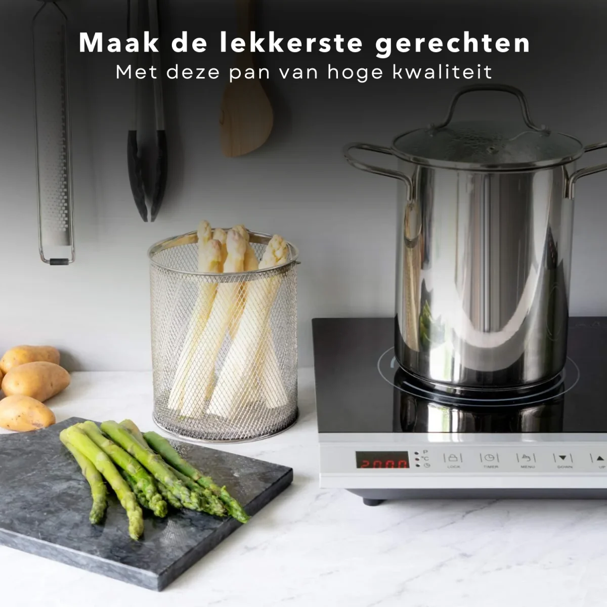 Cheqo® Aspergepan met Deksel - Pastapan - Aspergekoker - Pastakoker - Alle Warmtebronnen - Ook voor Inductie - 4.2 Liter - ø16cm - Afbeelding 6