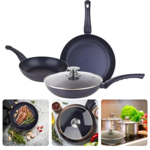 Cheqo® 3-delige Koekenpannenset - 20 cm, 24 cm, 28 cm - Antiaanbaklaag - Inductiegeschikt - Hoogwaardig Aluminium - Veelzijdig en Stijlvol - Makkelijk te Reinigen - Voor Alle Warmtebronnen - Glazen Deksel - Hoogwaardig Aluminium - Anti-Aanbaklaag