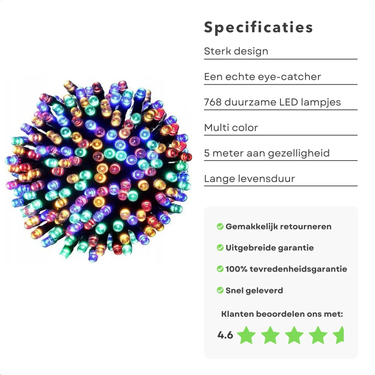 Cheqo® Kerstboomverlichting - Clusterverlichting - Kerstlampjes - Led Verlichting - Kerstverlichting voor Binnen en Buiten - 768 LED - 5.5 Meter - Multicolor - Afbeelding 3