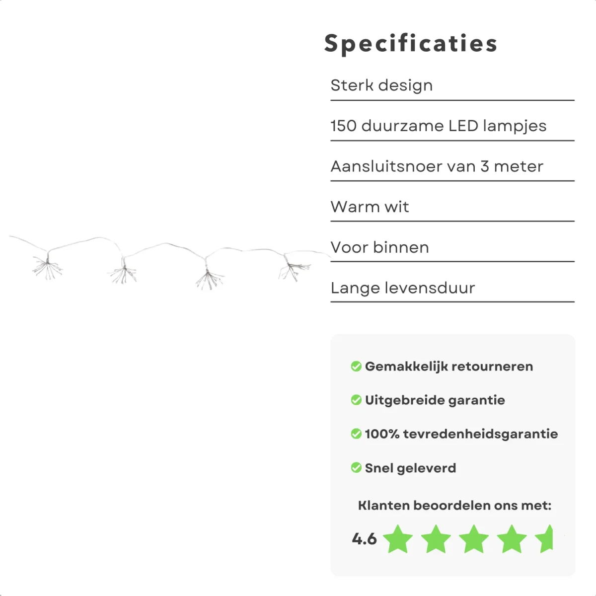 Cheqo® Lichtsnoer Vuurwerk - Fireworks - LED-Slinger - Tuinlampjes - Kerstverlichting - Kerstlampjes - LED Lichtsnoer - 6 Lichtclusters - Afbeelding 3