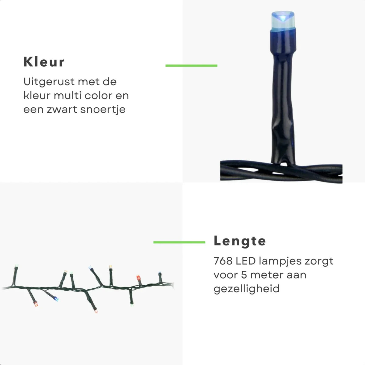Cheqo® Kerstboomverlichting - Clusterverlichting - Kerstlampjes - Led Verlichting - Kerstverlichting voor Binnen en Buiten - 768 LED - 5.5 Meter - Multicolor - Afbeelding 4