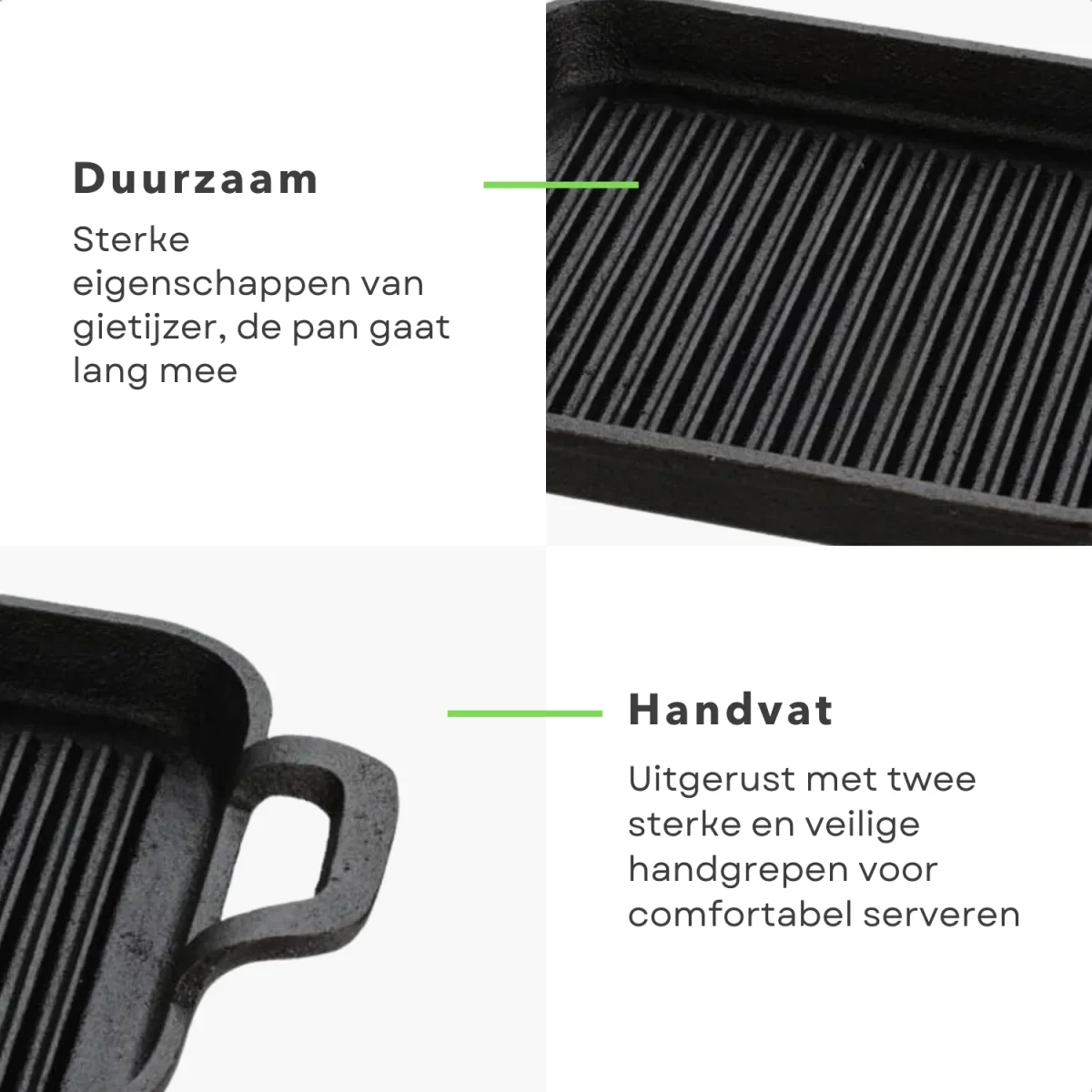 Cheqo® Barbecue Grillplaat - Gietijzer - 20x18x2,5cm - Ideaal voor BBQ - Duurzaam en Sterk - Groenten - Vlees - Vis - Betrouwbare keuze - Met Handvatten - 28,5x18x4,5cm - 1,8kg - Voor Thuis - Voor op De Camping - Grillpan - Anti-Aanbaklaag - Afbeelding 4