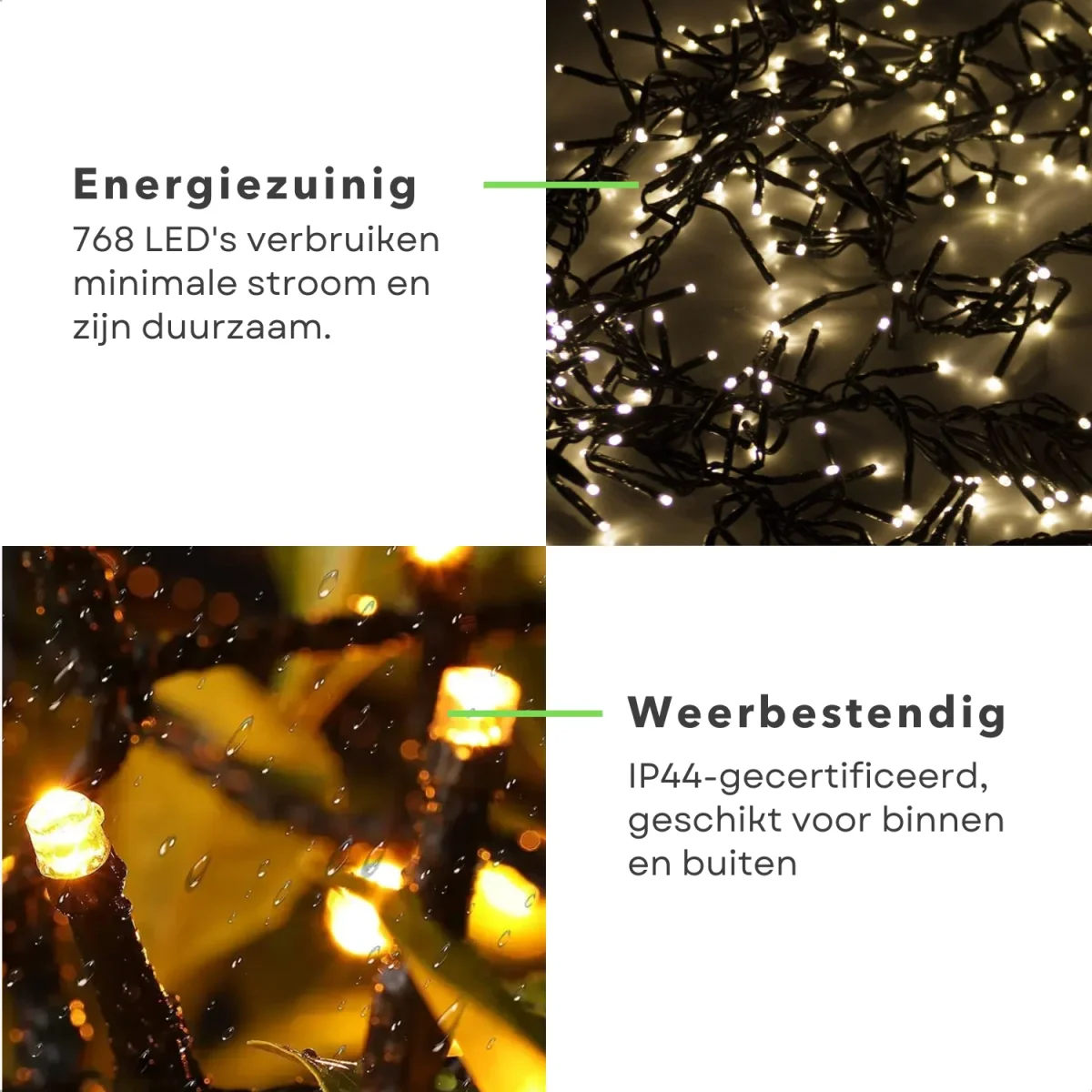 Cheqo® Clusterverlichting LED - Kerstboomverlichting - Kerstverlichting - Kerstlampjes - 768 Lampjes - 5.5M - Extra Warm Wit - Timer & Lichtfuncties - Afbeelding 4