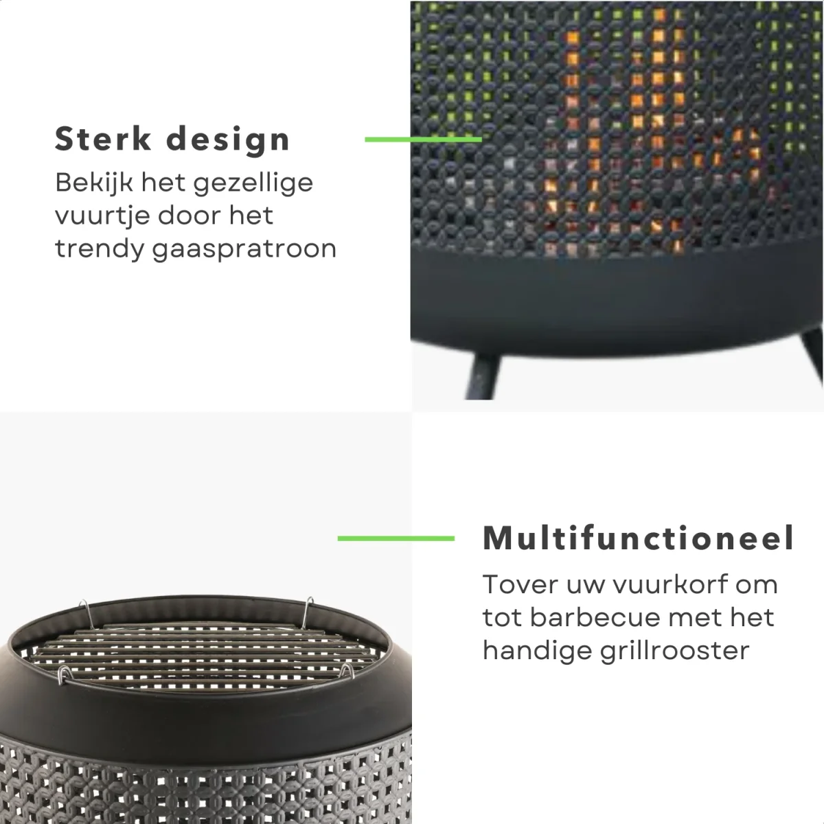 Cheqo® 2-in-1 Vuurkorf met BBQ Rooster - Barbecue - Terrashaard - Houtkachel - Tuinhaard - Terrasverwarming - Vuurkorf - Zwart - Inclusief Rooster - 51cm Hoog - 50cm Diameter - Afbeelding 4