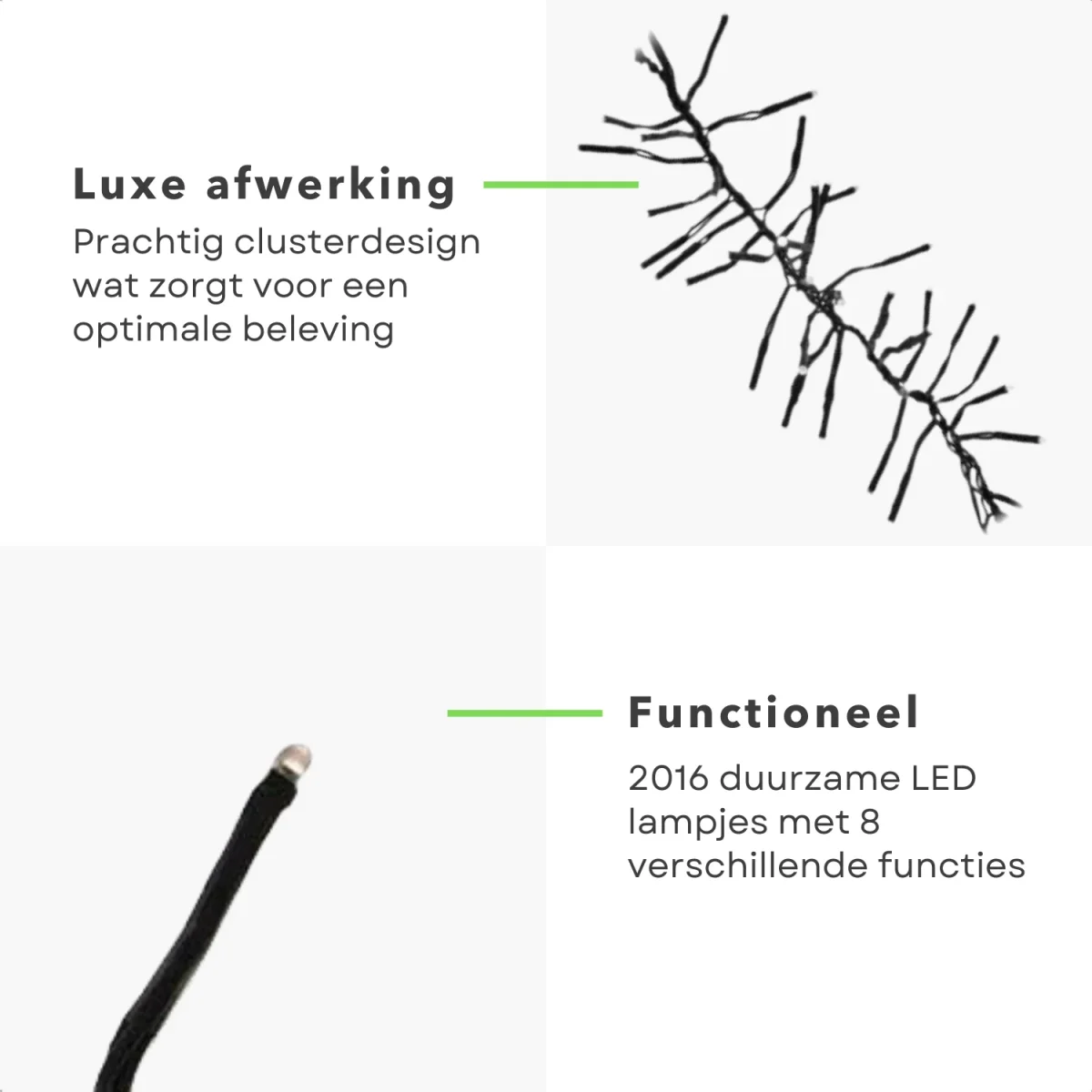 Cheqo® Kerstboomverlichting - Clusterverlichting - Kerstlampjes - Led Verlichting - Kerstverlichting - 2016 LED - 14.5 meter - Binnen en Buiten - Extra Warm Wit - Afbeelding 4