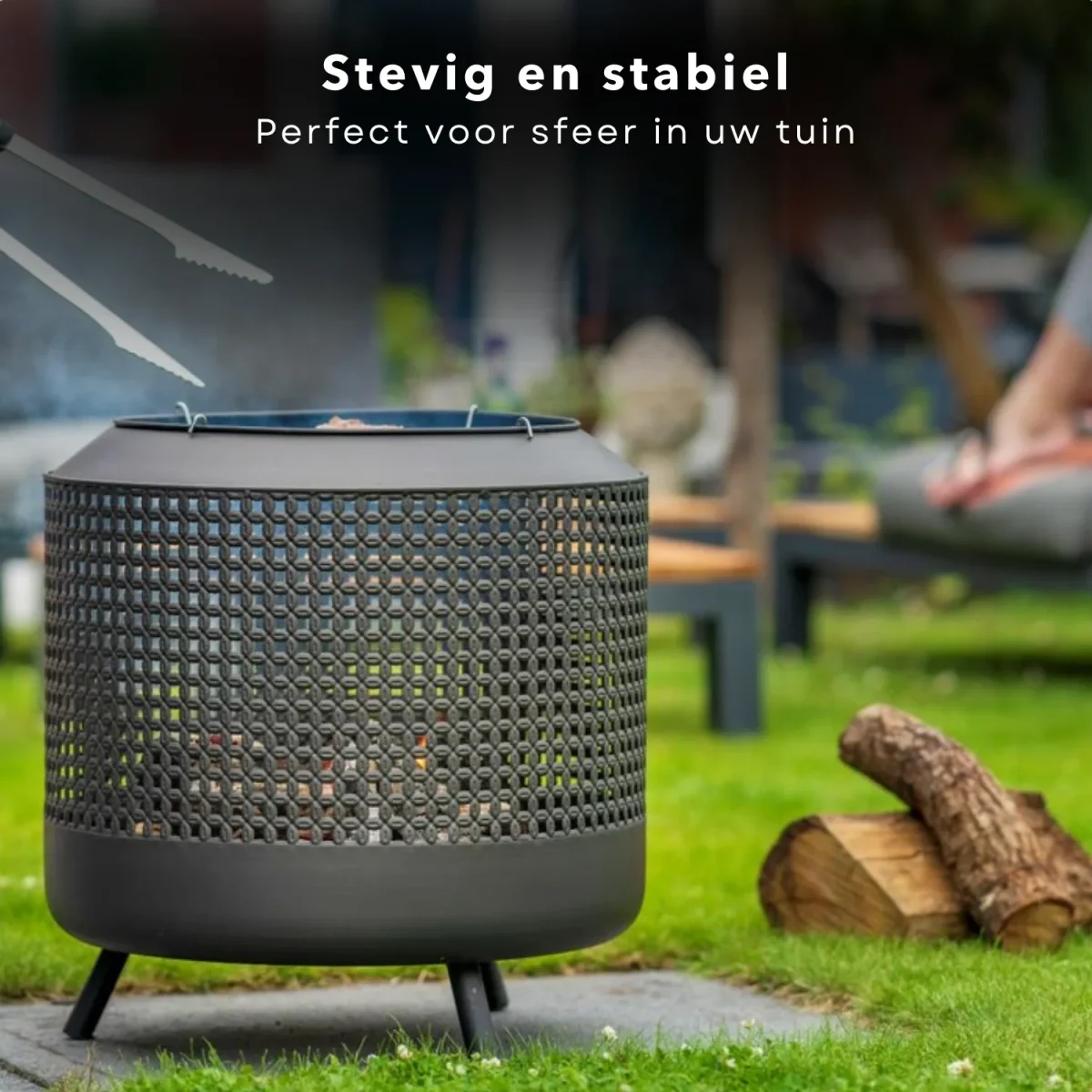 Cheqo® 2-in-1 Vuurkorf met BBQ Rooster - Barbecue - Terrashaard - Houtkachel - Tuinhaard - Terrasverwarming - Vuurkorf - Zwart - Inclusief Rooster - 51cm Hoog - 50cm Diameter - Afbeelding 5