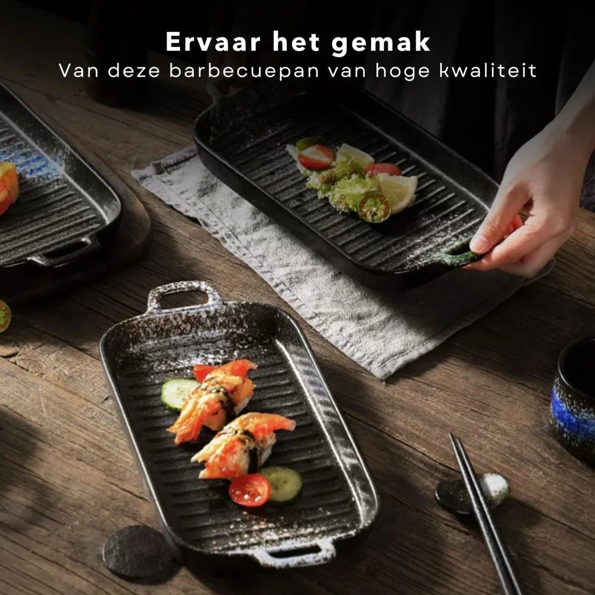 Cheqo® Barbecue Grillplaat - Gietijzer - 20x18x2,5cm - Ideaal voor BBQ - Duurzaam en Sterk - Groenten - Vlees - Vis - Betrouwbare keuze - Met Handvatten - 28,5x18x4,5cm - 1,8kg - Voor Thuis - Voor op De Camping - Grillpan - Anti-Aanbaklaag - Afbeelding 5