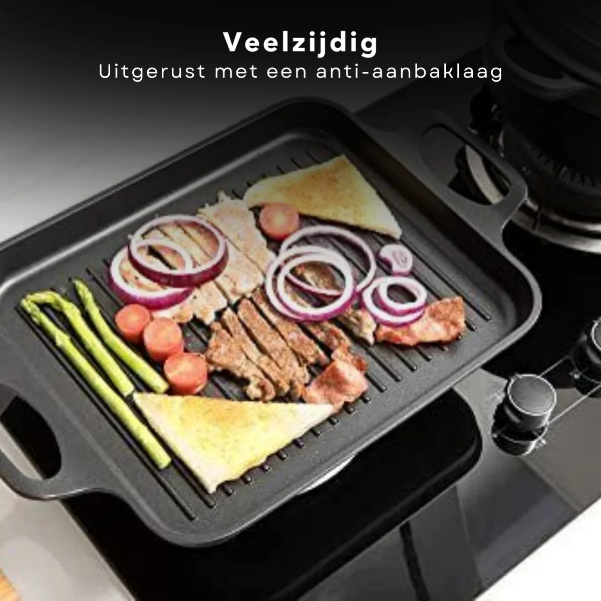 Cheqo® Barbecue Grillplaat - Gietijzer - 20x18x2,5cm - Ideaal voor BBQ - Duurzaam en Sterk - Groenten - Vlees - Vis - Betrouwbare keuze - Met Handvatten - 28,5x18x4,5cm - 1,8kg - Voor Thuis - Voor op De Camping - Grillpan - Anti-Aanbaklaag - Afbeelding 6