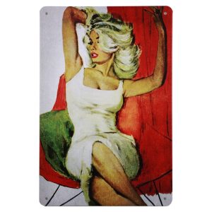Retro vrouw liggend – Metalen Borden