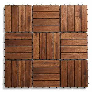 Cheqo® Terrastegels Set van 9 - Houten Tegels - Vlondertegels - Kliksysteem - Balkontegels - Tuintegels - Vlonder - Acacia - Mozaïek - Tuin - Balkon - Terras - Houten Vloer - Buitenvloer - Naturel - Weerbestendig - Houten Kliktegels