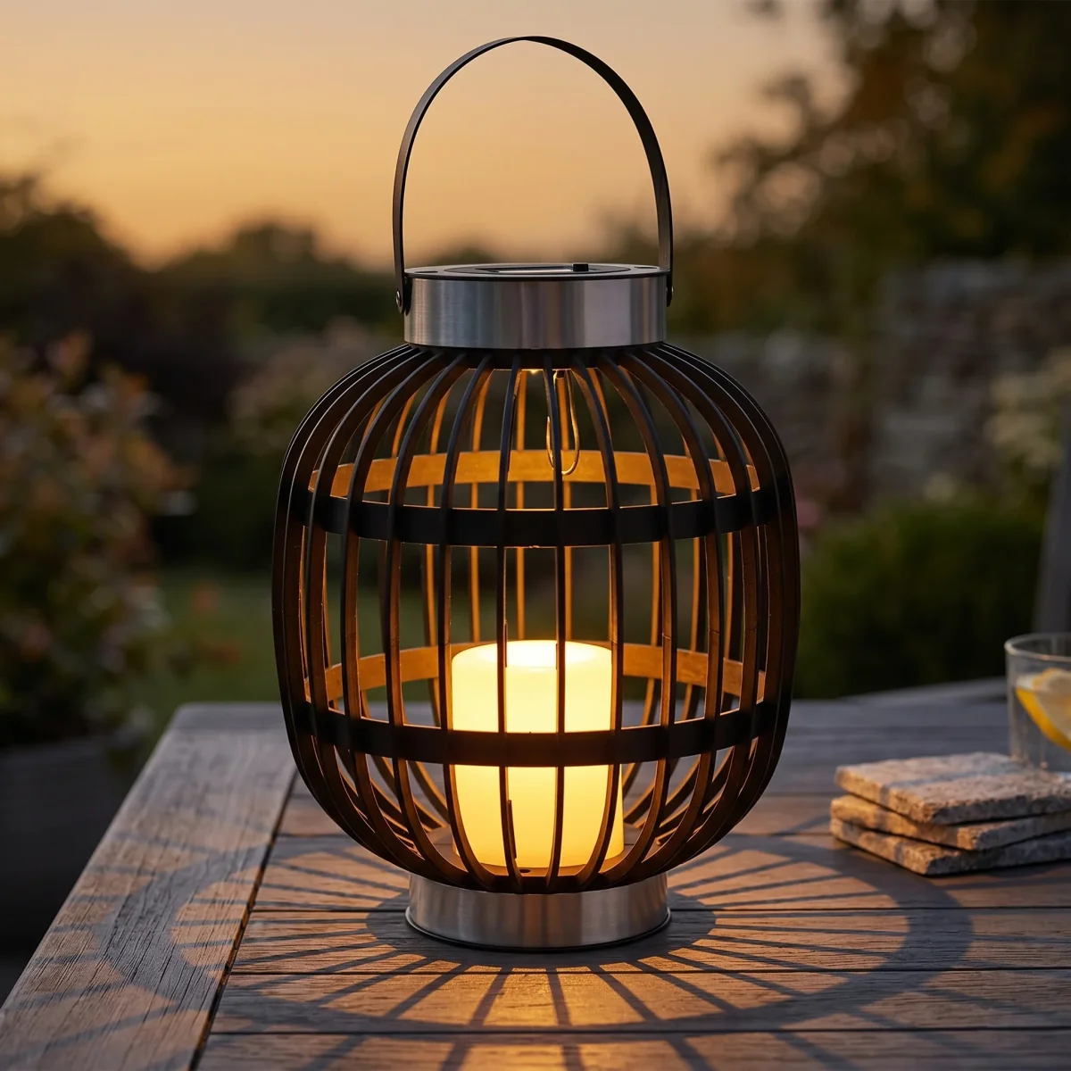 Cheqo® Solar Lantaarn - Tuinlantaarn voor Buiten - Solar Tuinverlichting op Zonne-energie - Buitenlamp met LED Kaars en Realistisch Vlameffect - Sfeerverlichting - Tuinlamp - Windlicht - Solar Tuinlamp - Tafellamp en Hanglamp voor in de Tuin