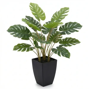 Cheqo® Kunstplant Monstera met Pot - Kamerplant - Gatenplant - Nepplant voor Binnen - Philodendron - Woondecoratie voor Woonkamer - Kantoorplant - Tropische Sierplant - Potplant - Kunstmatige Plant - Groen - voor Slaapkamer en Badkamer