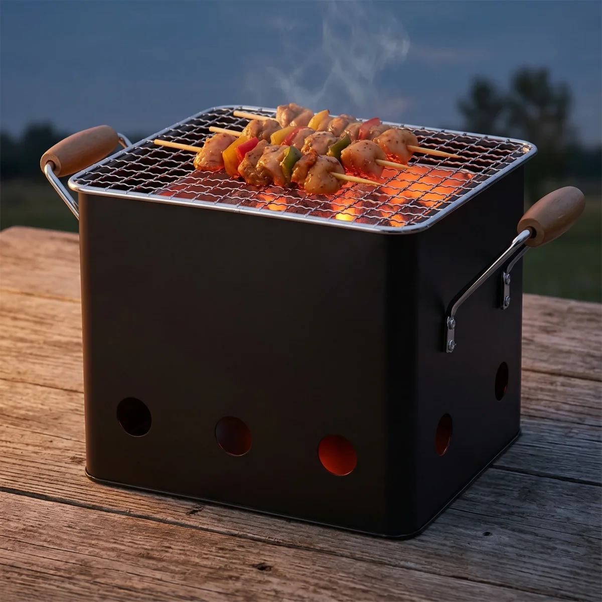 Cheqo® BBQ Kubus - Mini-Barbecue - Houtskool BBQ - Tafelbarbecue - Draagbare Grill - Camping BBQ - Picknick BBQ - Outdoor BBQ - Balkon Barbecue - Eenpersoons BBQ - Meeneem BBQ - Tuinfeest BBQ - Mat Zwart - Barbecue - Kolen BBQ - Tuin BBQ - Grill - Afbeelding 2