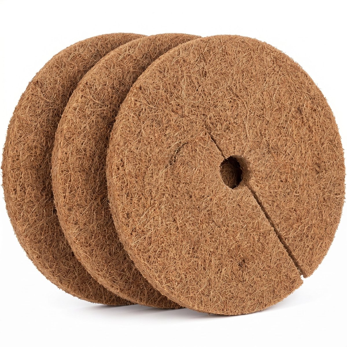 Cheqo® Kokos Plantbescherming Set van 3 - Kokosschijf - Kokosmat - Mulchschijf - Plantenbedekking - Vorstbescherming - Winterbescherming - Onkruidbestrijding - Kokosvezel - Afdekring - Vochtvasthoudend - Mulch voor Tuin - Afbeelding 2