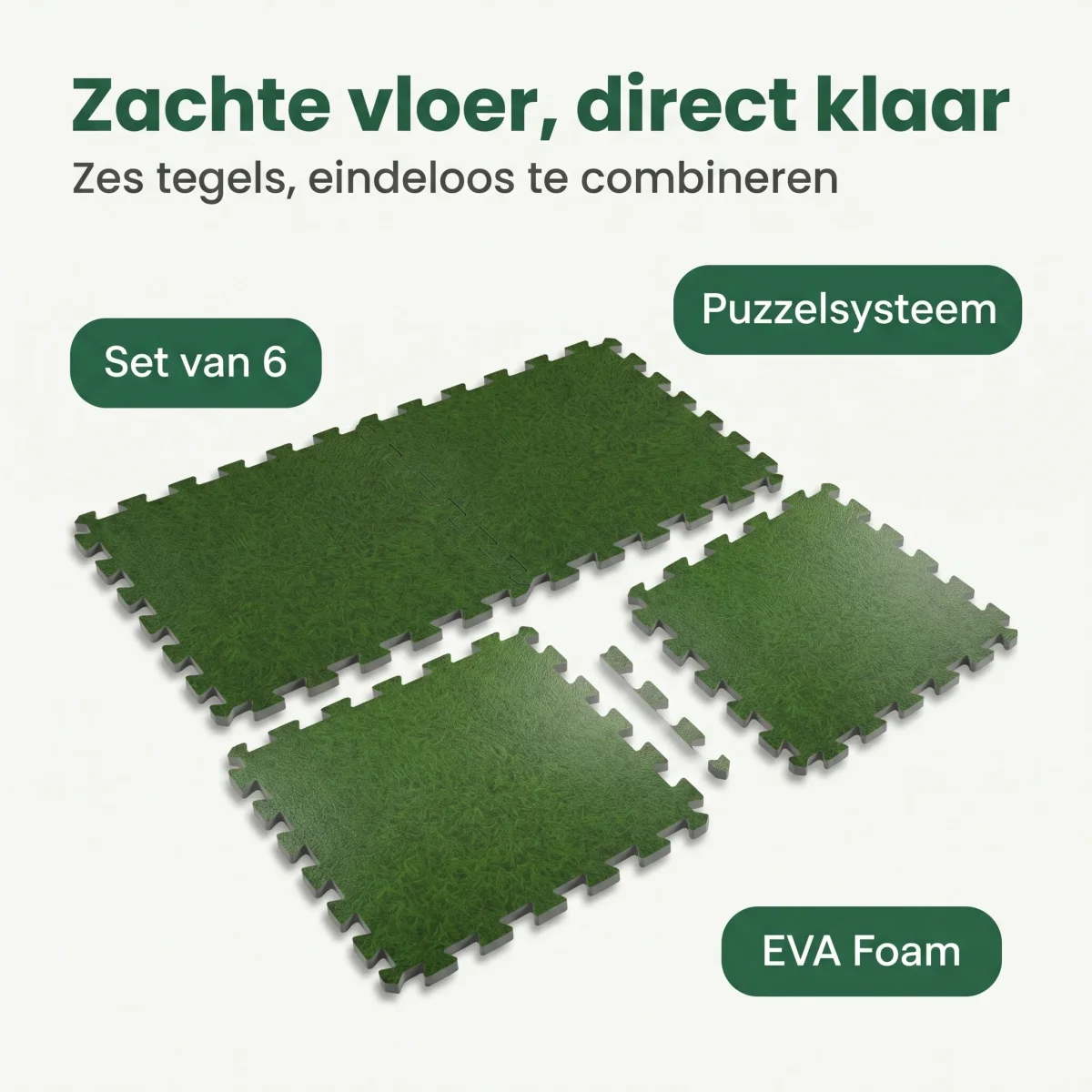 Cheqo® Vloermat Tegels Set van 6 - Grasprint - Zwembad Vloermat - Zwembadtegels - Puzzeltegels - Puzzelmat - Foam Tegels - EVA Foam - Fitness Mat - Vloertegels - Ondervloer Zwembad - Grondzeil Zwembad - Speelmat - Tuintegels - Groen - Afbeelding 3