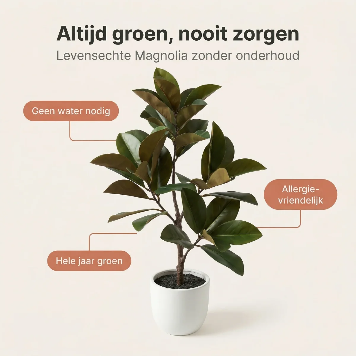Cheqo® Kunstplant Magnolia - Kunstboom - Kunsttak - Beverboom Nepplant - Kunstbloem Bloesem - Namaak Kamerplant voor Binnen in Pot - Sierplant - Levensechte Groen Decoratie voor Woonkamer Slaapkamer en Kantoor - Boompje - Afbeelding 3