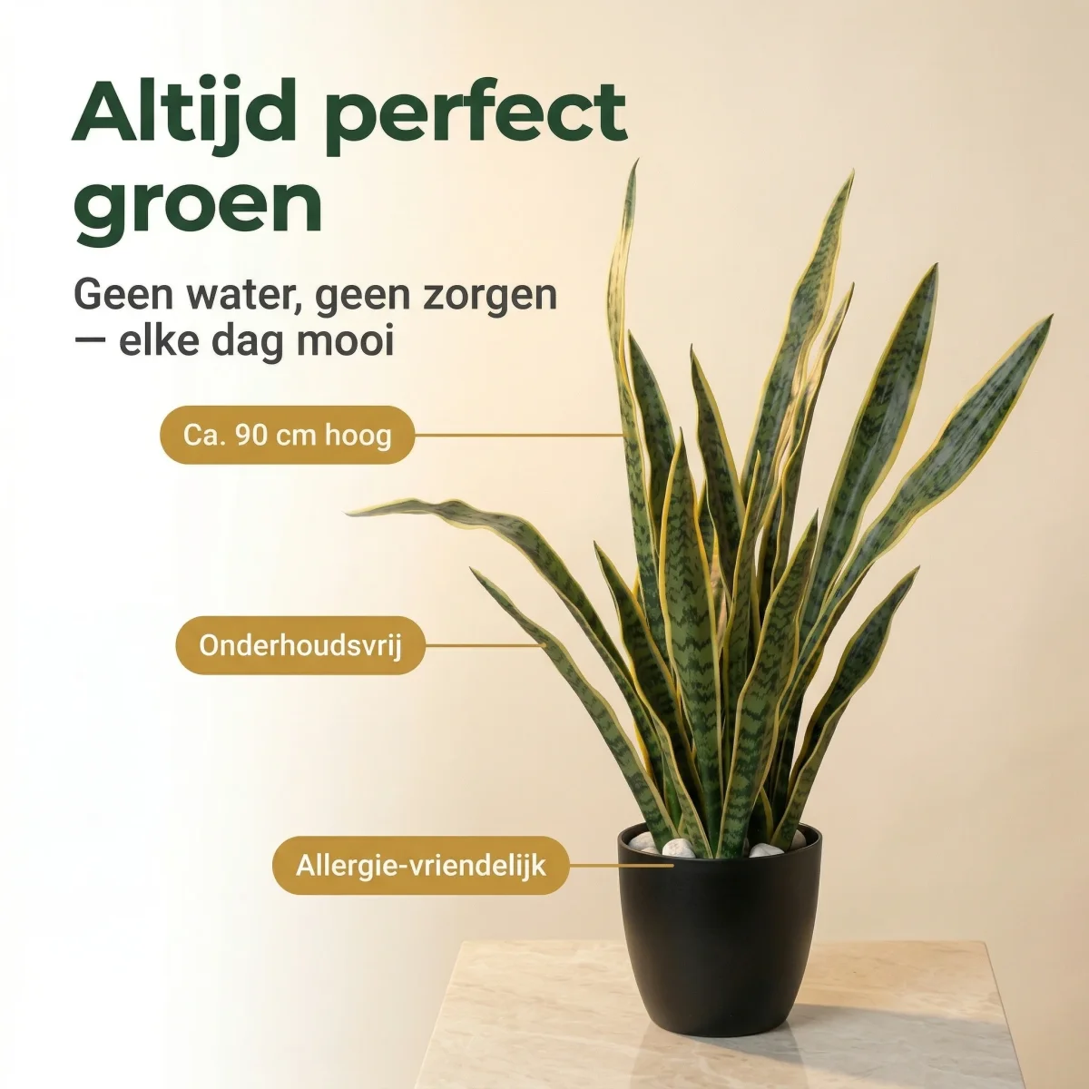 Cheqo® Kunstplant Sansevieria - Vrouwentong - Sanseveria - Nepplant - Nep Sansevieria - Kunst Vrouwentong - voor Binnen - Woestijnplant - Kamerplant - Decoratie - Kantoorplant - Sfeerplant - Afbeelding 3