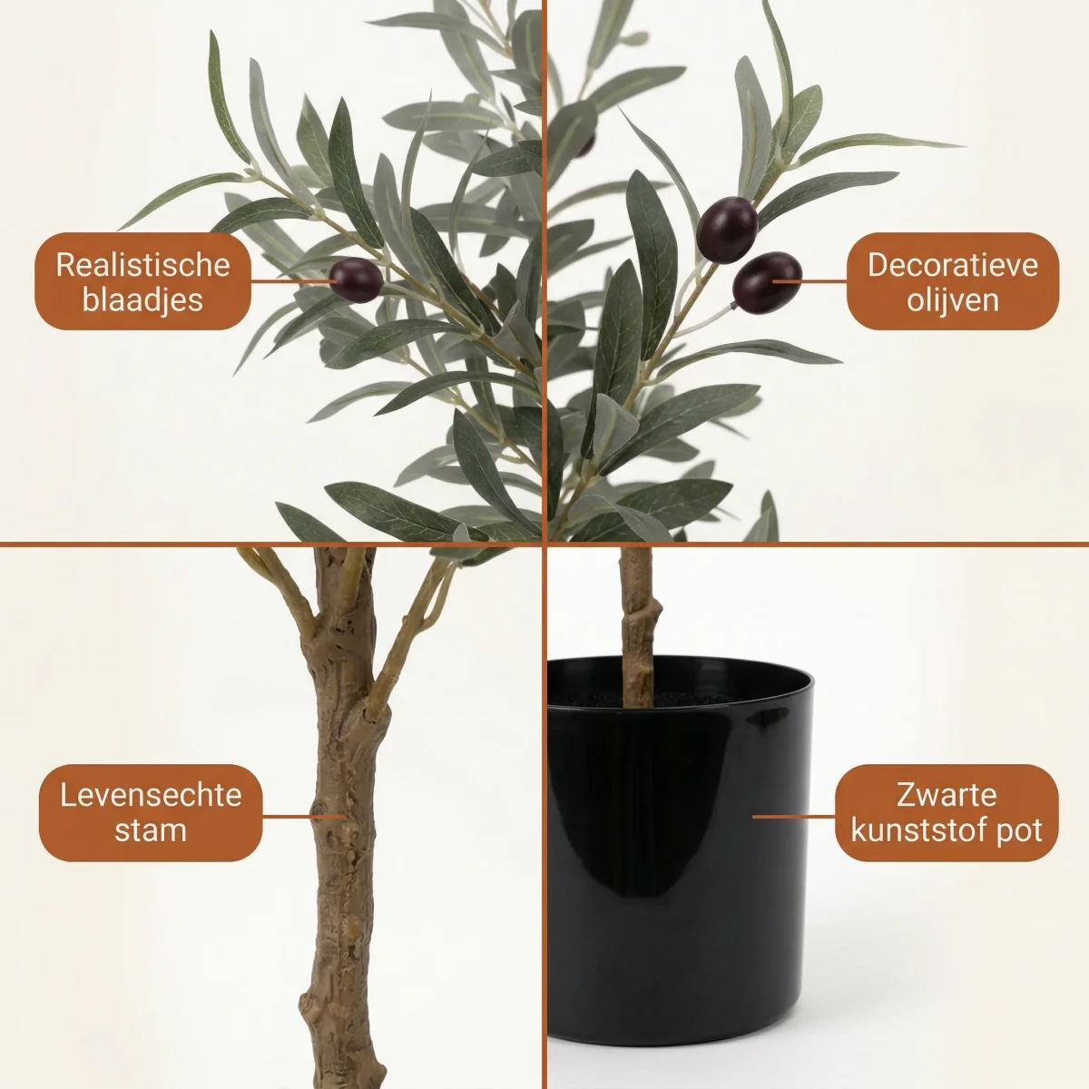 Cheqo® Kunstplant Olijfboom - Kunst Olijfboompje - Olijf Kunstplant - Nepplant - Kunstboom - Nep Olijfboom - voor Binnen - Mediterraan - Kantoorplant - Interieurboom - Decoratie - Sfeerplant - Afbeelding 4