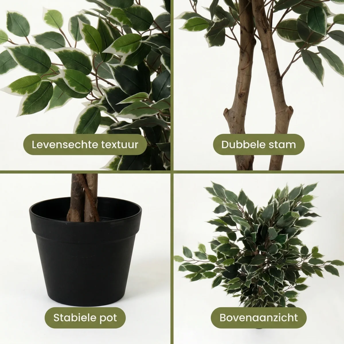 Cheqo® Kunstplant Ficus - Ficus Benjamina - Nepplant - Kunstboom - Treurvijg - Nep Ficus - Kunst Ficus - Kunstficusboom - voor Binnen - Sfeerplant - Decoratie - voor Woonkamer - Kantoorplant - Afbeelding 4