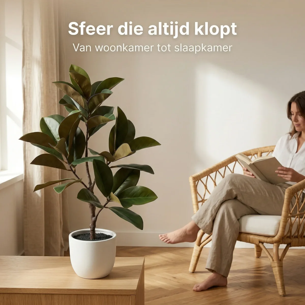 Cheqo® Kunstplant Magnolia - Kunstboom - Kunsttak - Beverboom Nepplant - Kunstbloem Bloesem - Namaak Kamerplant voor Binnen in Pot - Sierplant - Levensechte Groen Decoratie voor Woonkamer Slaapkamer en Kantoor - Boompje - Afbeelding 5