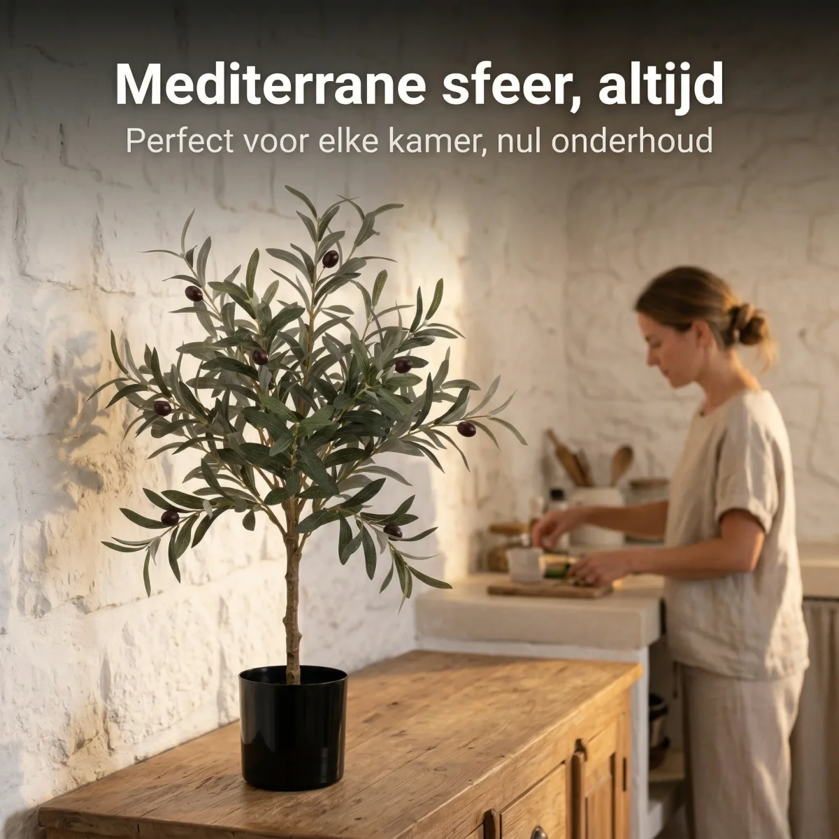 Cheqo® Kunstplant Olijfboom - Kunst Olijfboompje - Olijf Kunstplant - Nepplant - Kunstboom - Nep Olijfboom - voor Binnen - Mediterraan - Kantoorplant - Interieurboom - Decoratie - Sfeerplant - Afbeelding 5