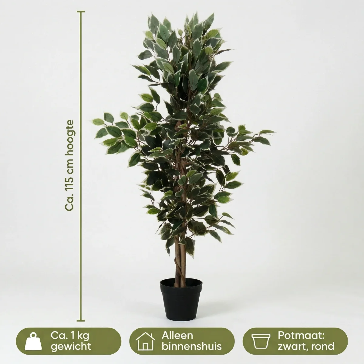 Cheqo® Kunstplant Ficus - Ficus Benjamina - Nepplant - Kunstboom - Treurvijg - Nep Ficus - Kunst Ficus - Kunstficusboom - voor Binnen - Sfeerplant - Decoratie - voor Woonkamer - Kantoorplant - Afbeelding 6